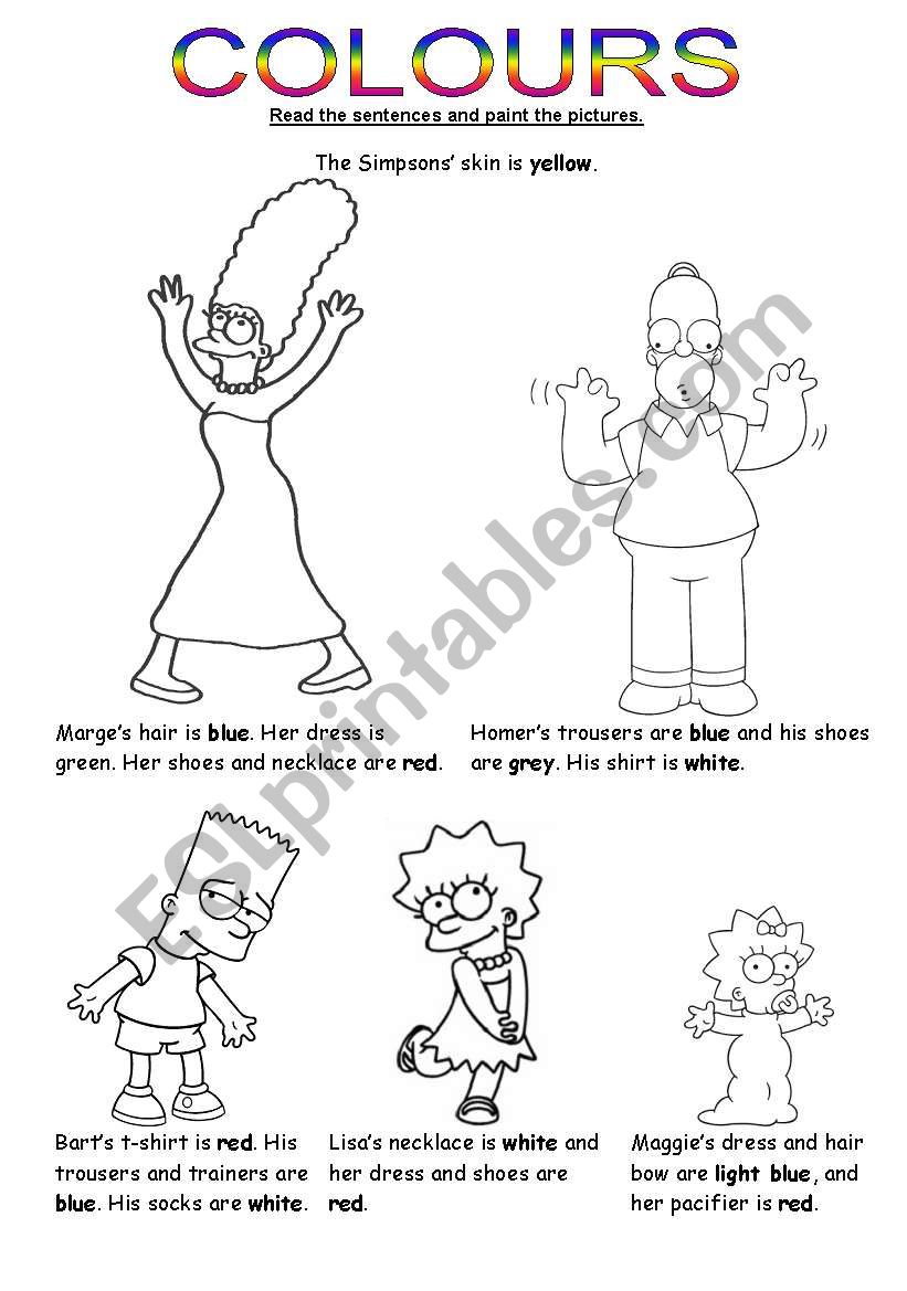 Simpsons colours worksheet