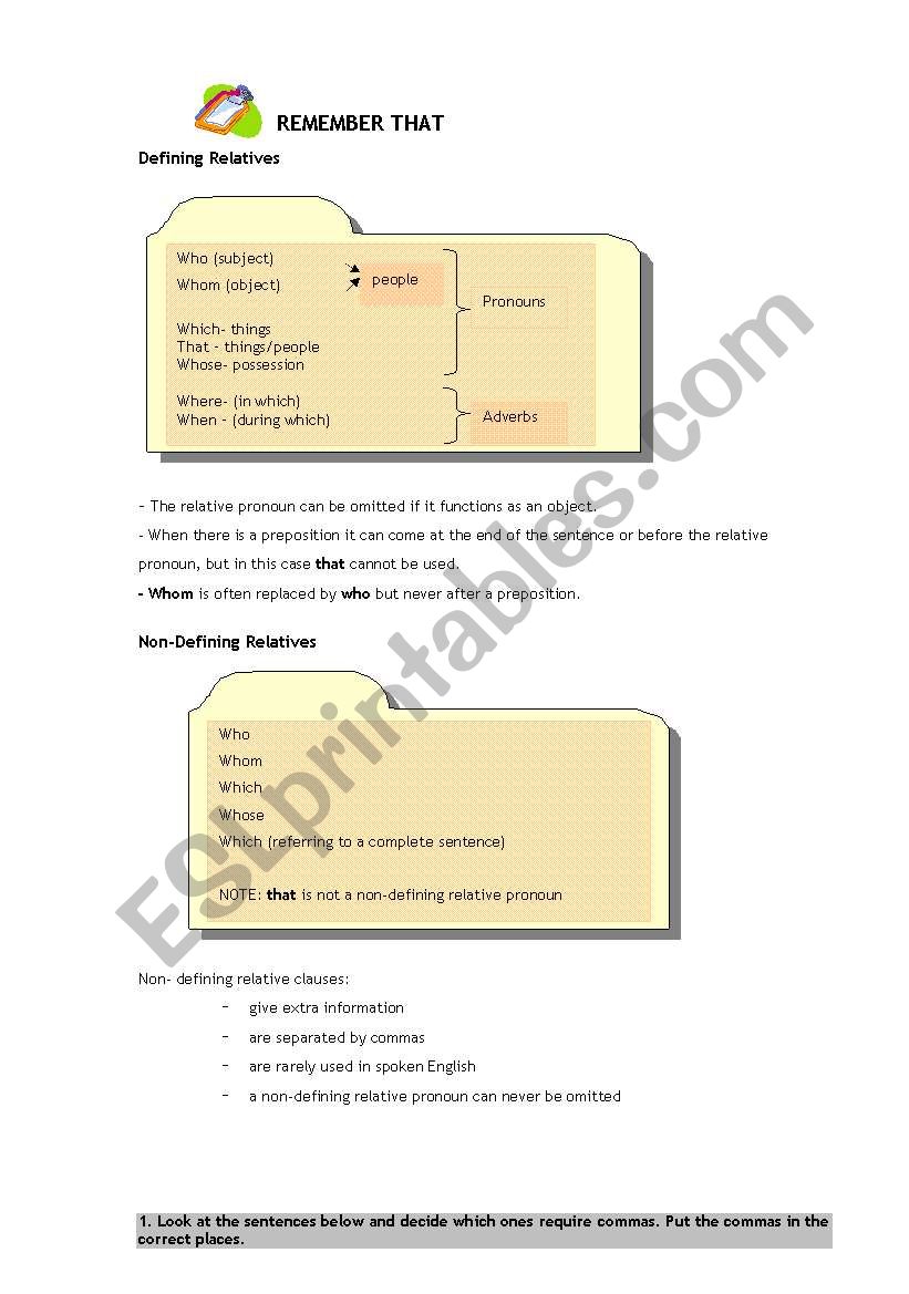 Relative Clauses worksheet