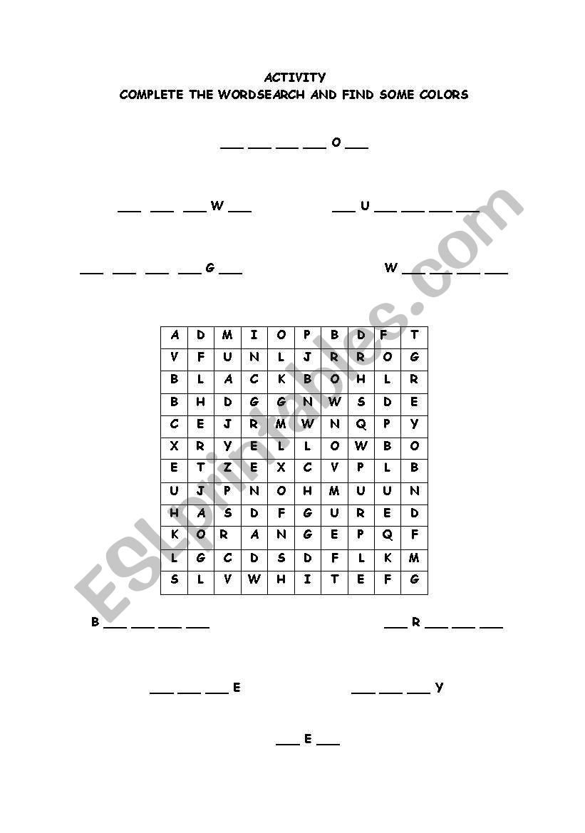 colours activity worksheet