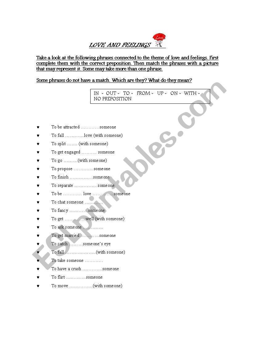 Love and Feelings worksheet