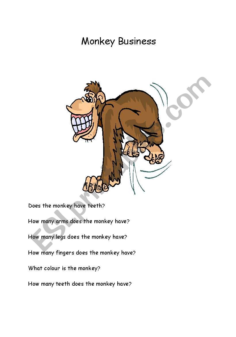 Monkey Business/ Body parts worksheet