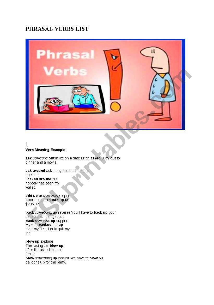 PHRASAL VERBS LIST worksheet