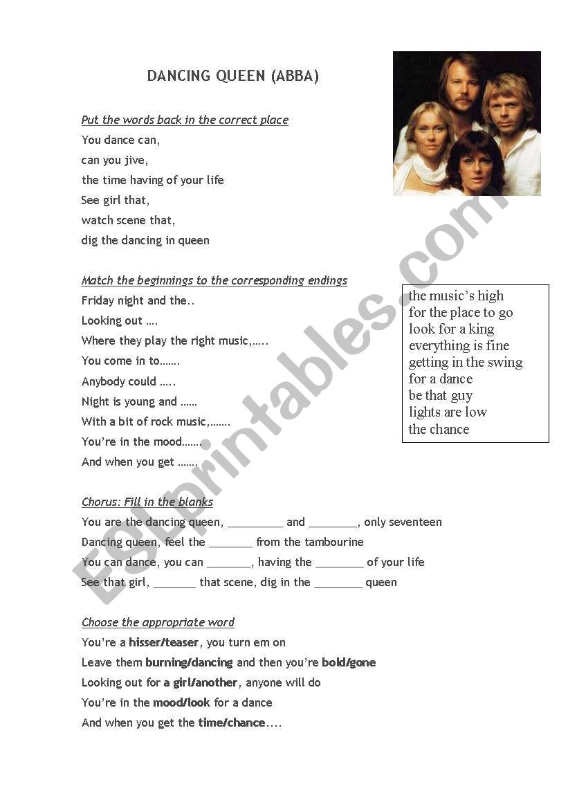 Dancing Queen worksheet