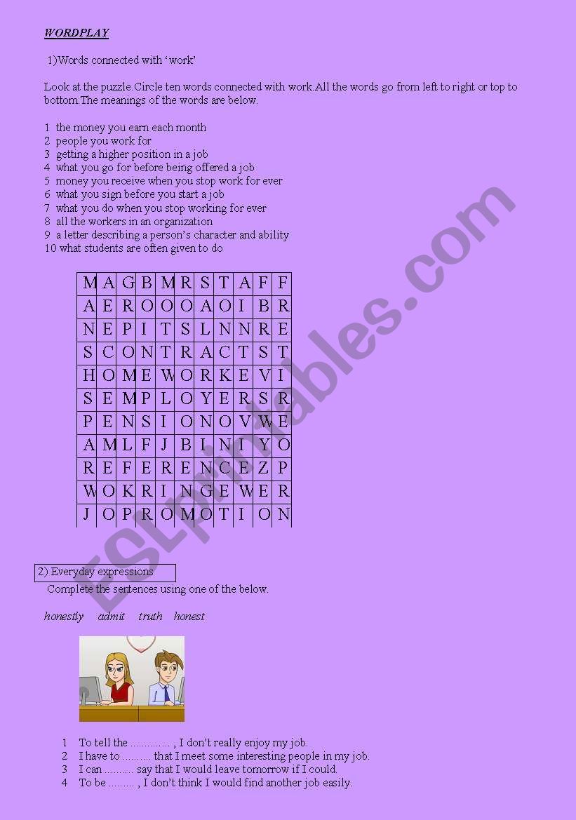 words used in work life ( with puzzle)