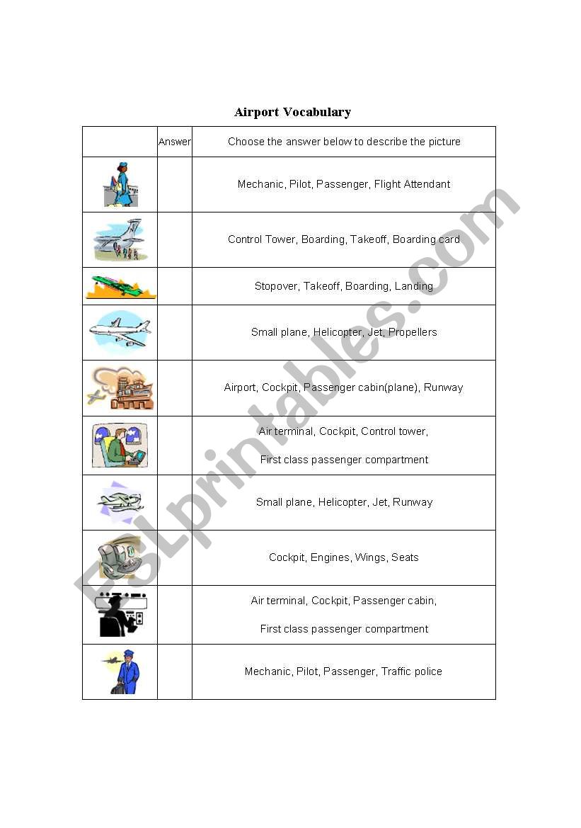 airport worksheet