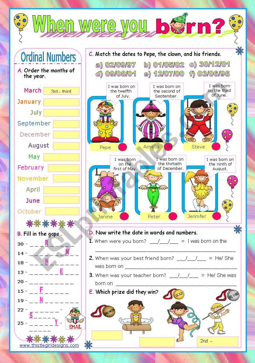 Ordinal Numbers And Dates Worksheets