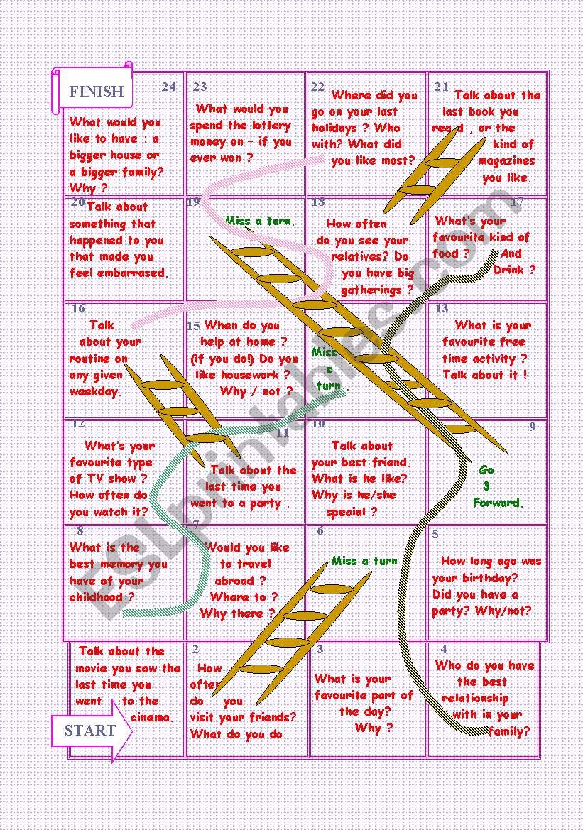 Snakes and ladders nº 1 (conversation) ESL worksheet by aliciapc