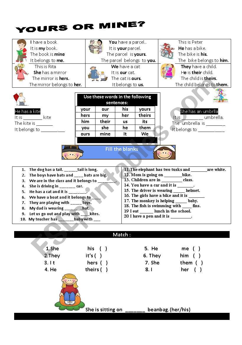 Yours or mine ? worksheet