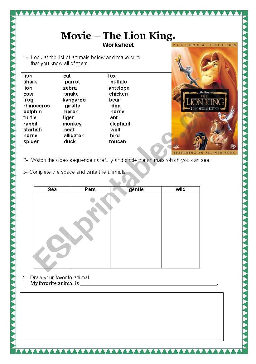 Movie - The lion king worksheet
