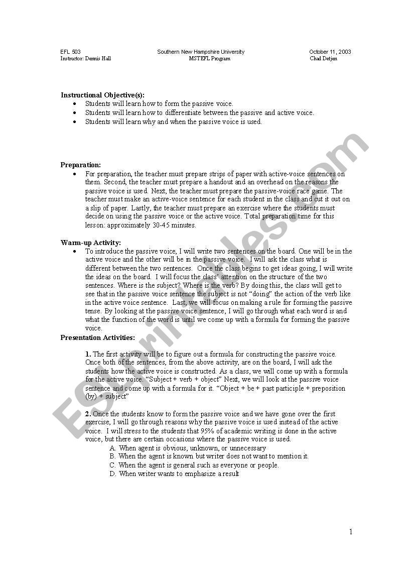 lesson plan passive voice worksheet