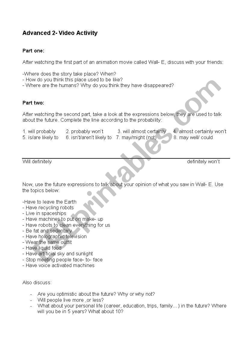 Wall- E Future worksheet