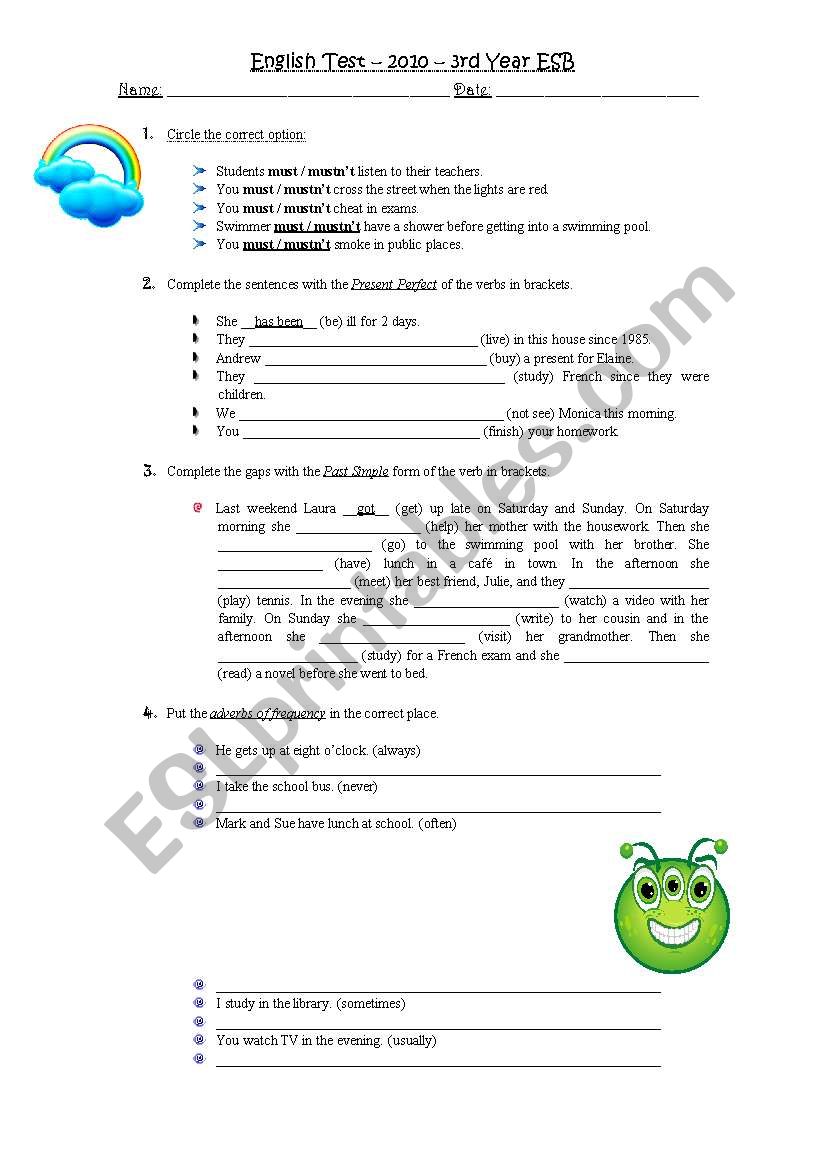 Exam for 3rd year ESB worksheet