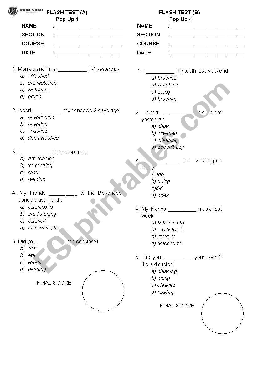 flash test 1 for past worksheet