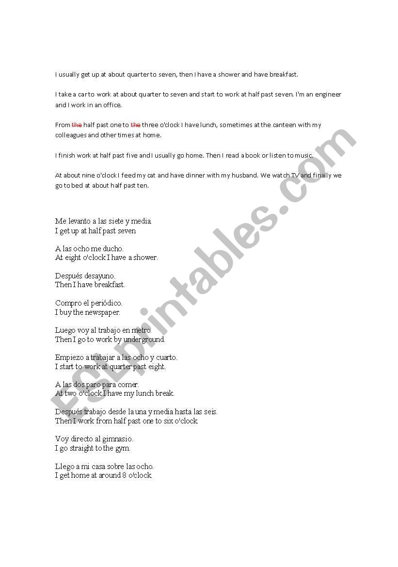 daily routine worksheet