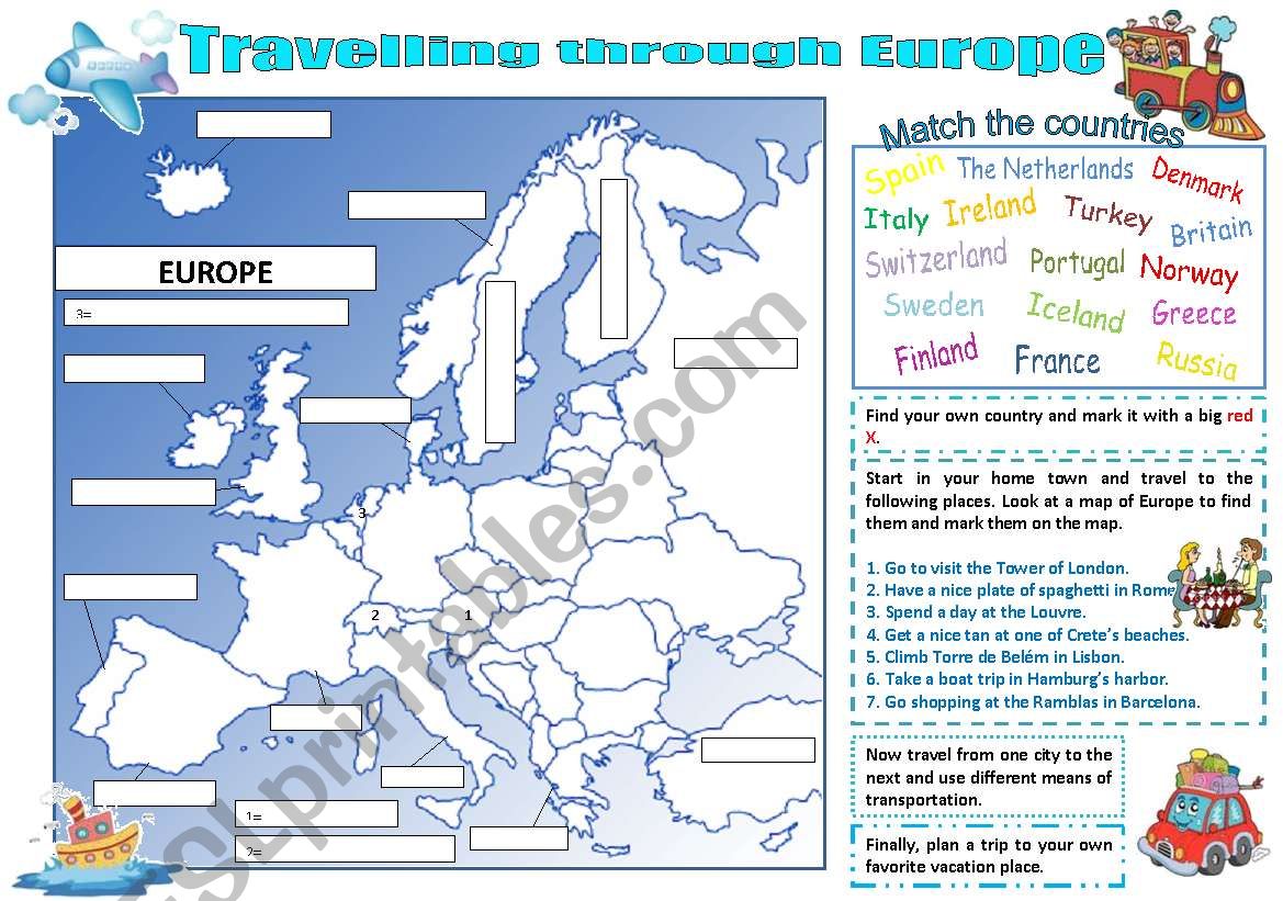 Travelling through Europe worksheet