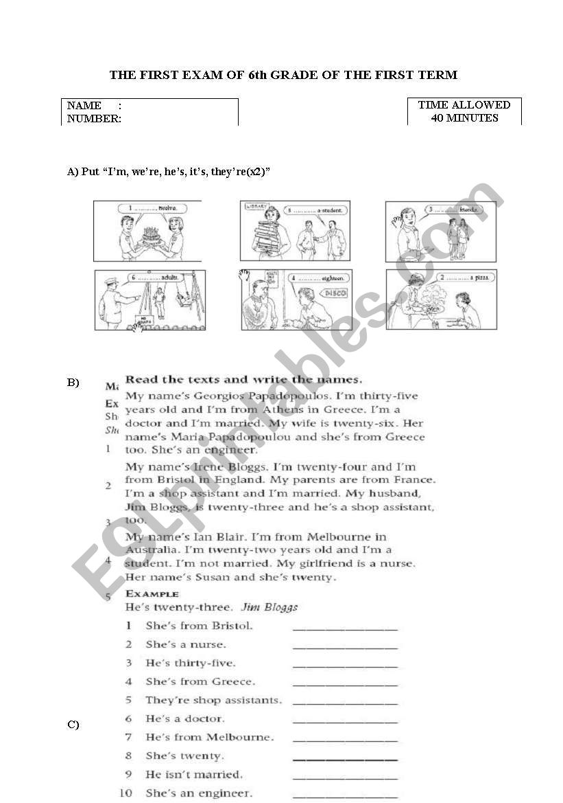 ELEMENTARY  EXAM worksheet