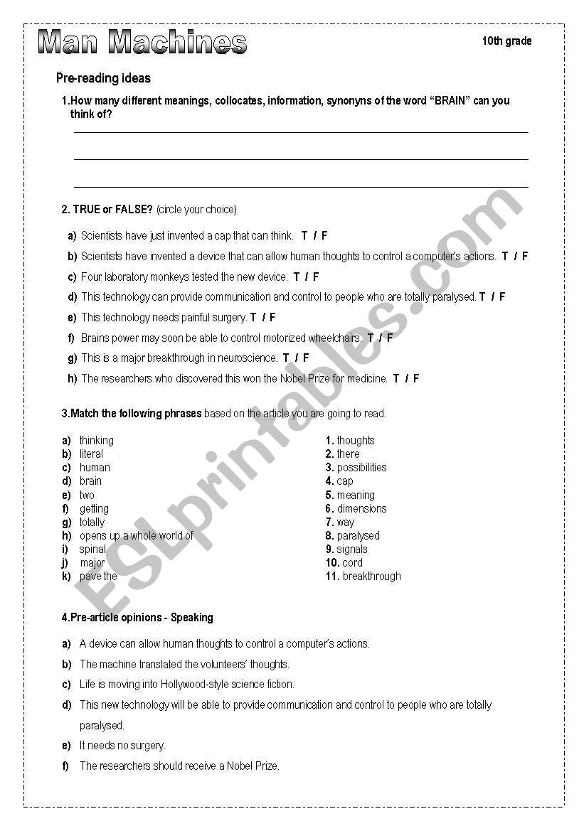 Man Machines worksheet