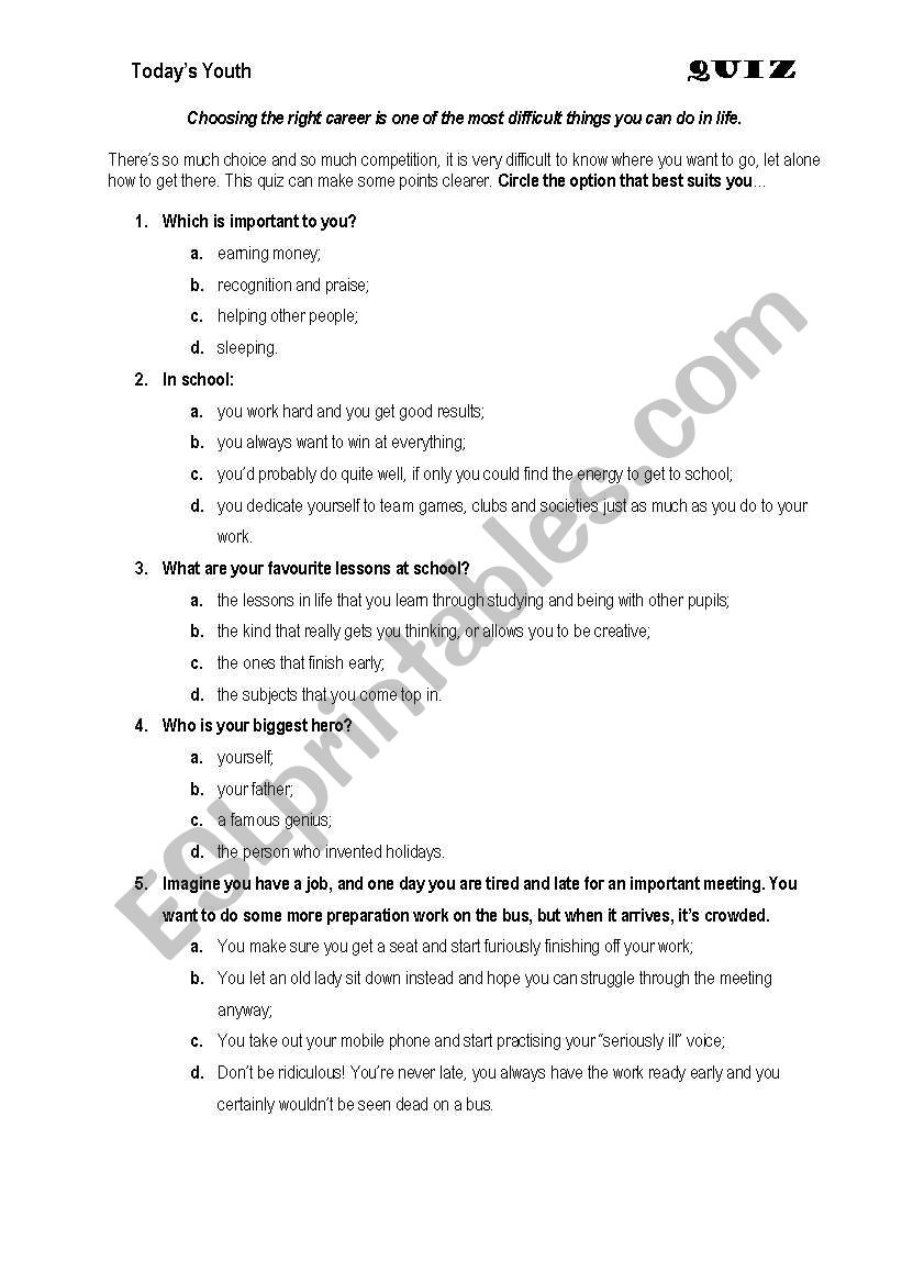 Todays Youth worksheet