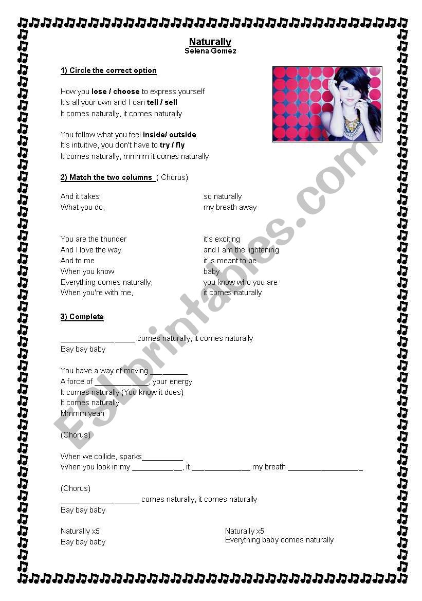 Naturally - Selena Gomez worksheet