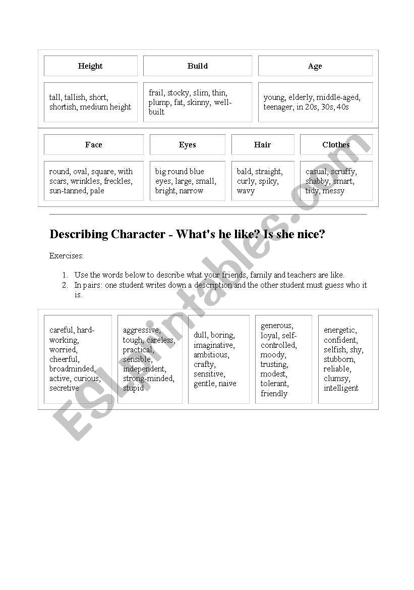Describing people worksheet