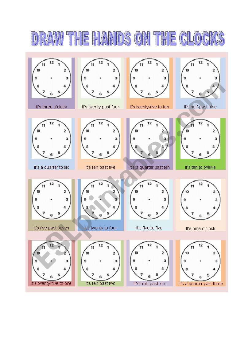 Draw the hands on the clocks worksheet