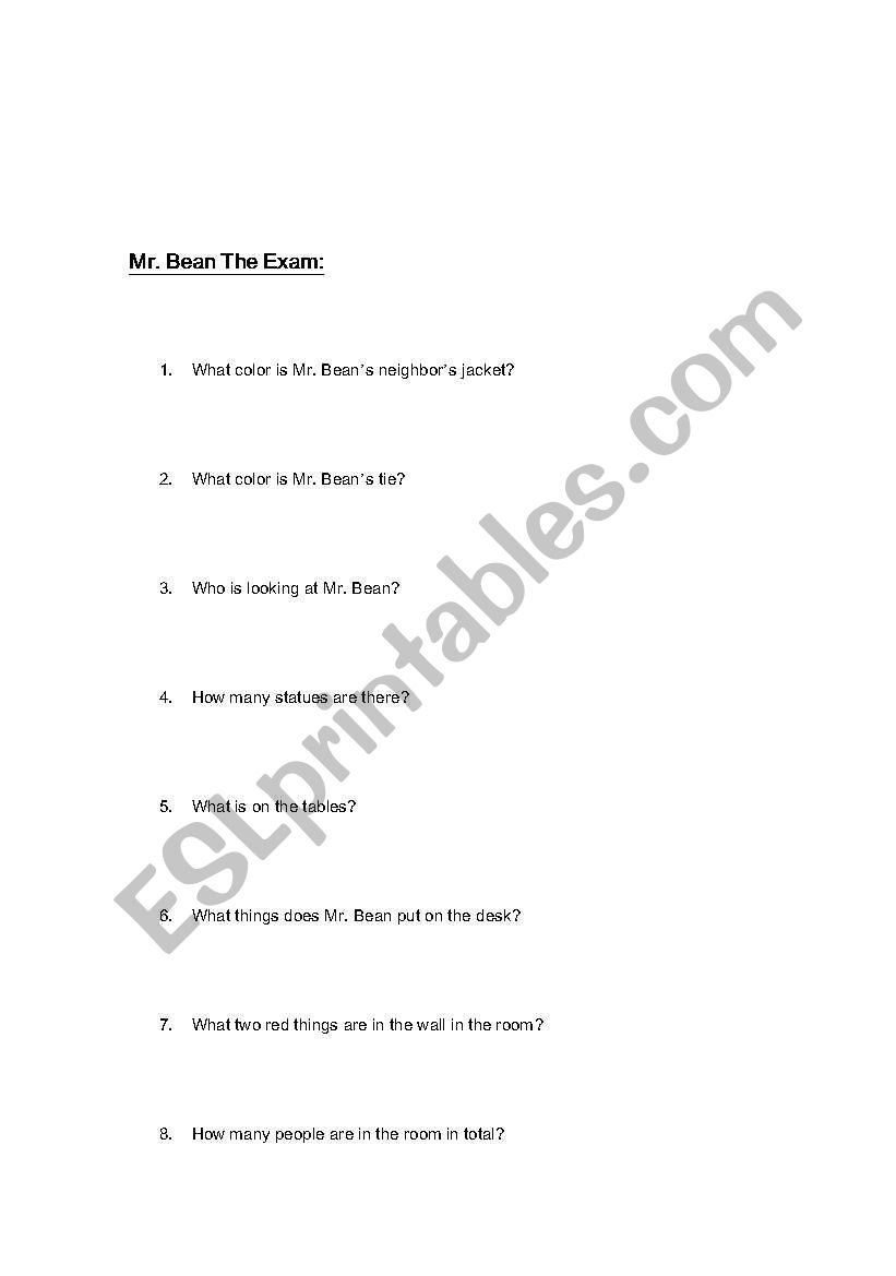 Mr Bean The Exam worksheet