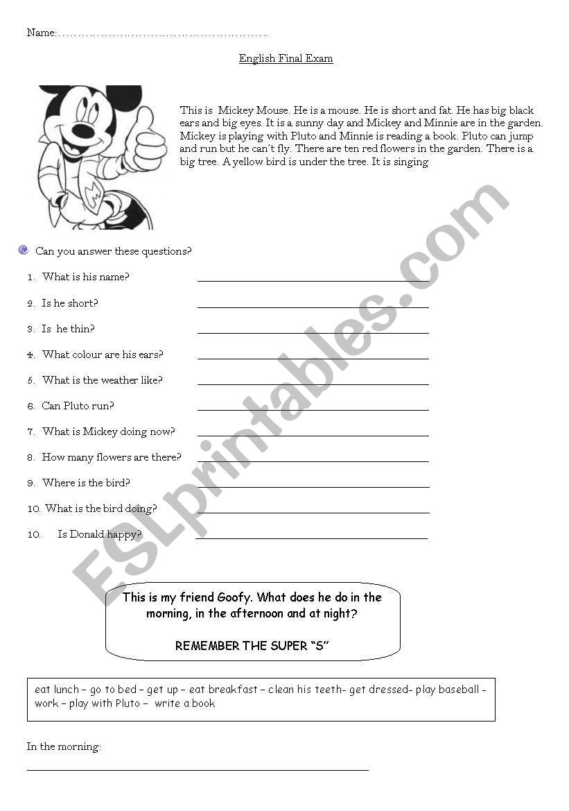 Mickey and friends worksheet