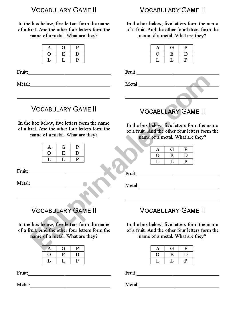 VocabularyExercise I worksheet