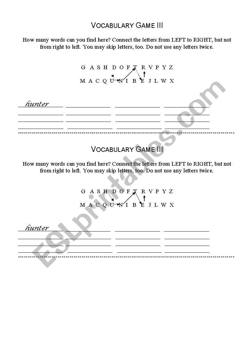 Vocabulary Game II worksheet