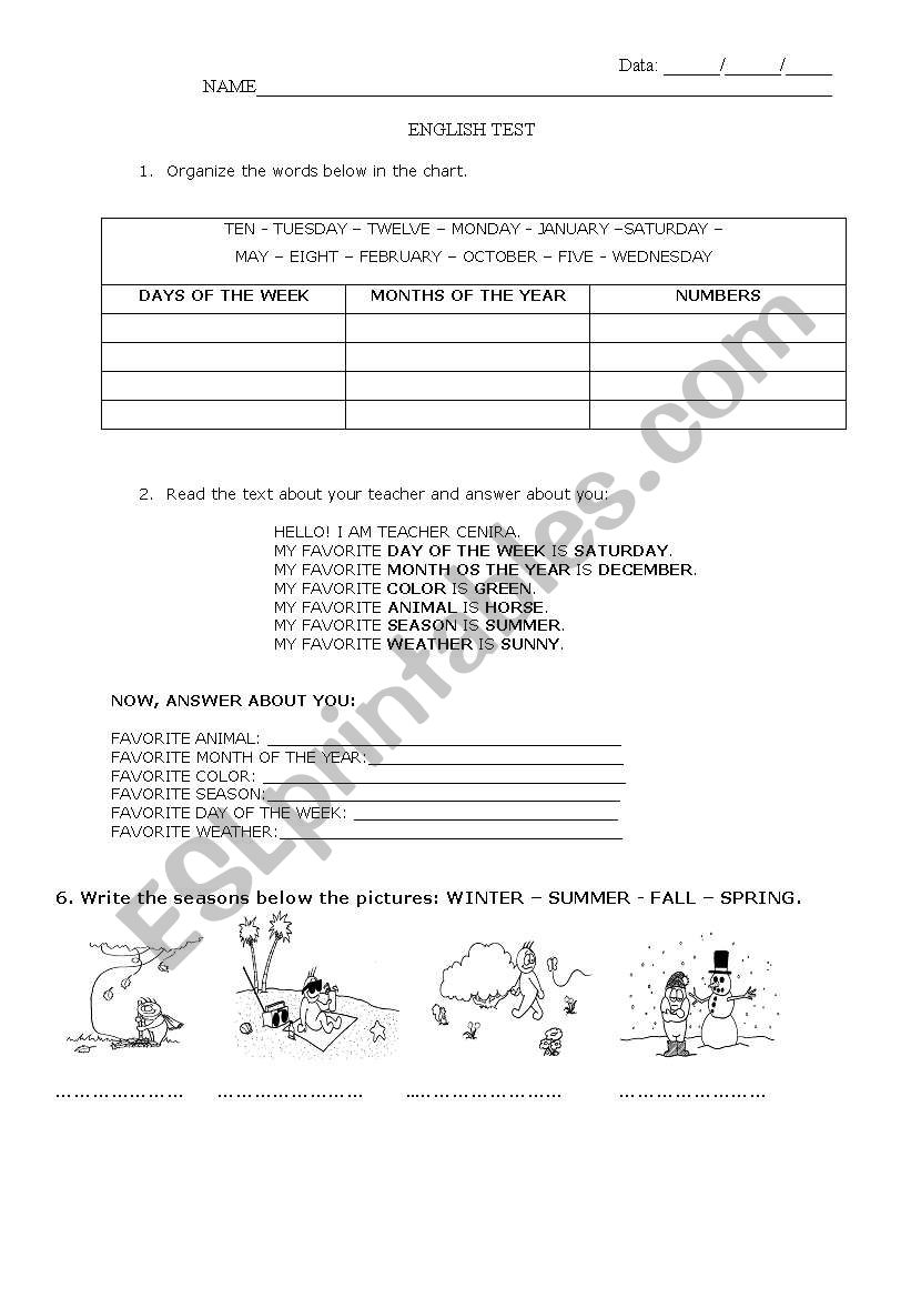 English test worksheet