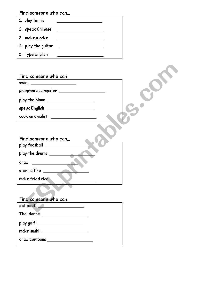 Find a friend who can... worksheet