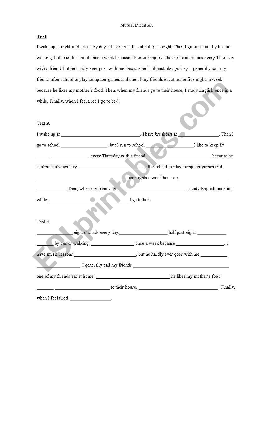 Mutual dictation worksheet