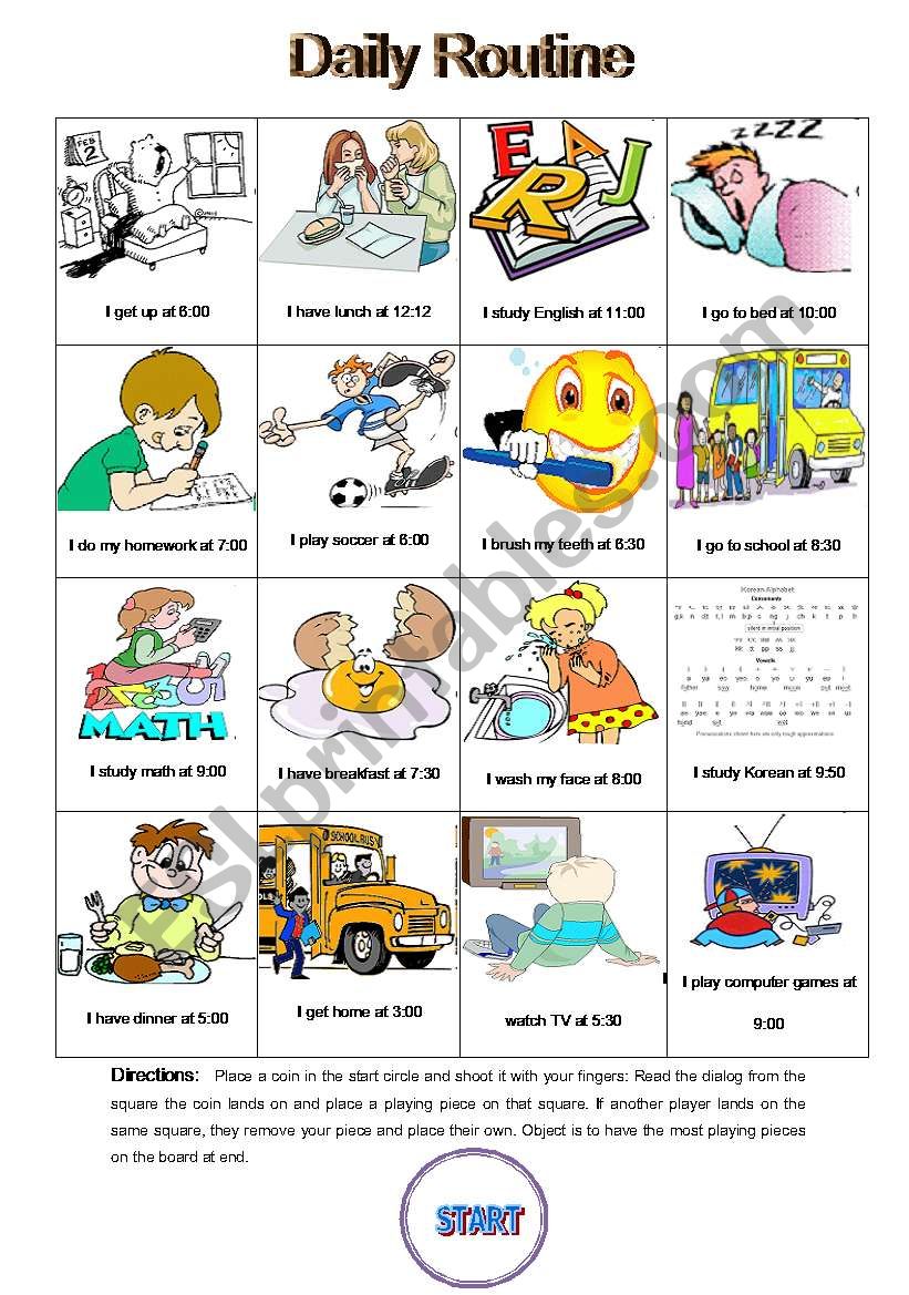 Daily Routine Coin Toss worksheet