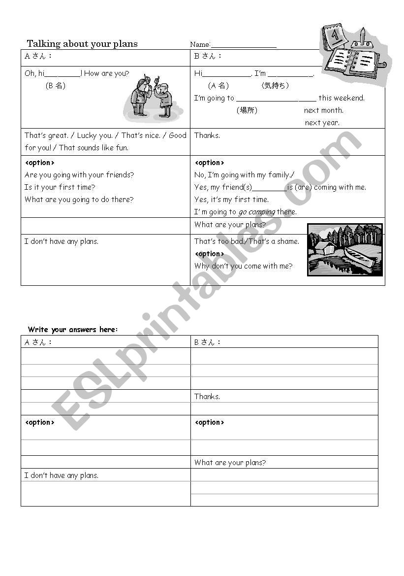 Talking about your plans worksheet