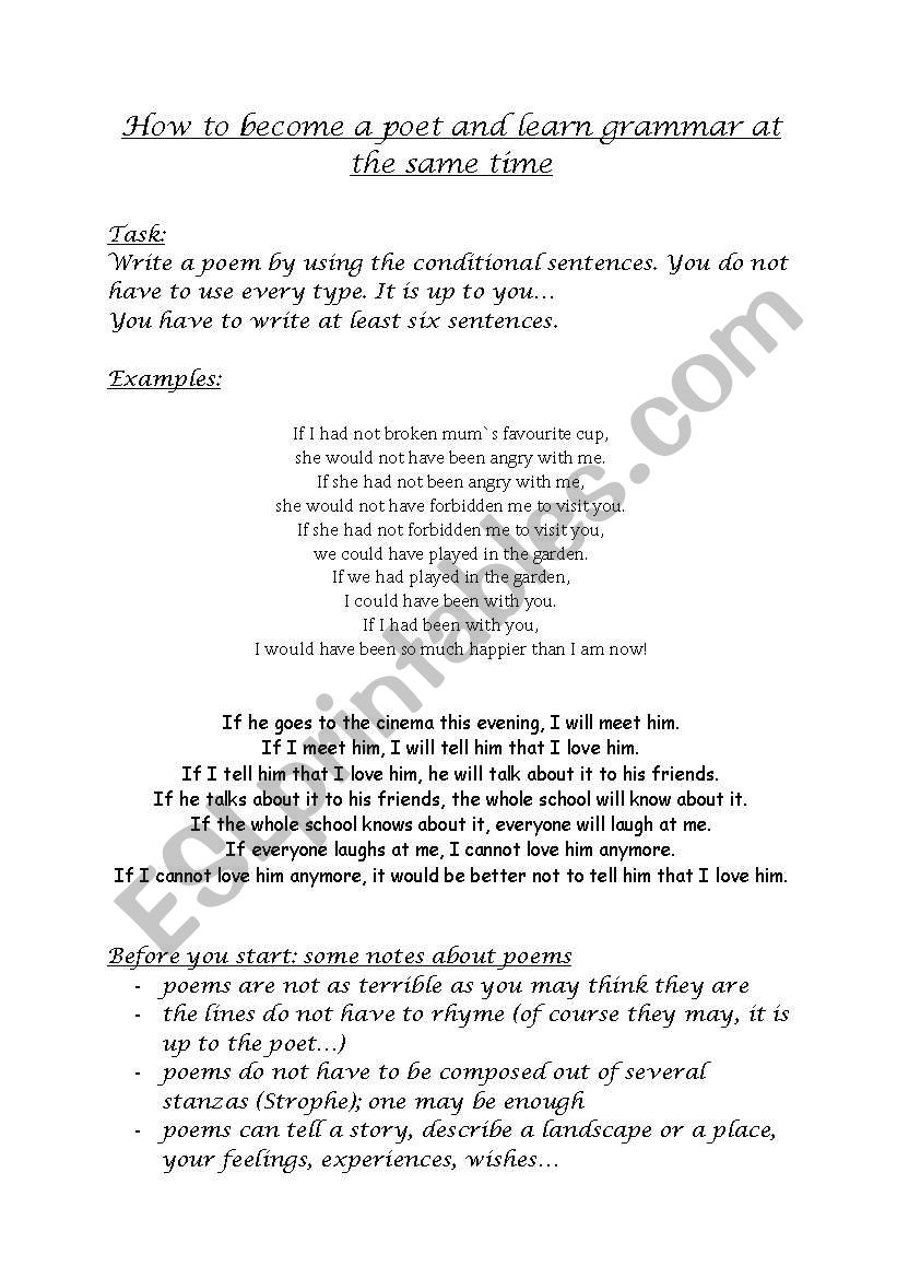 Write a poem by using the conditional sentences