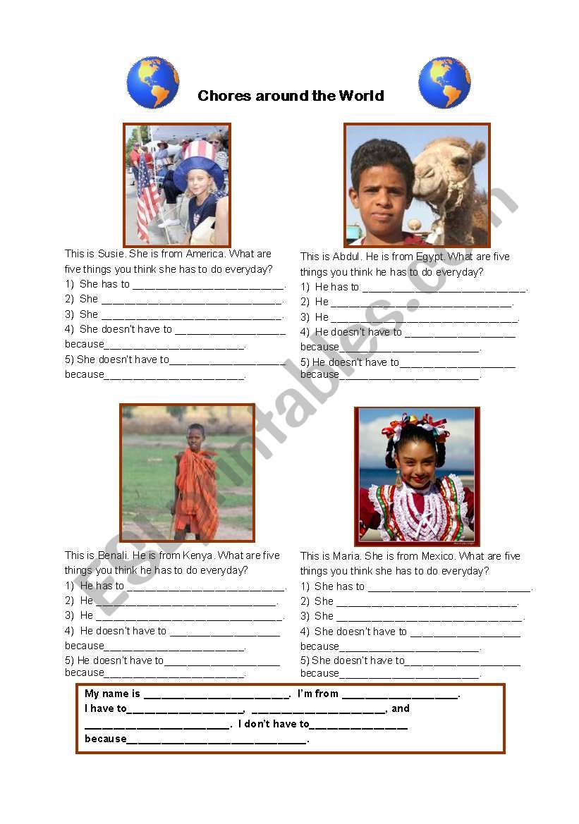 Chores around the World worksheet