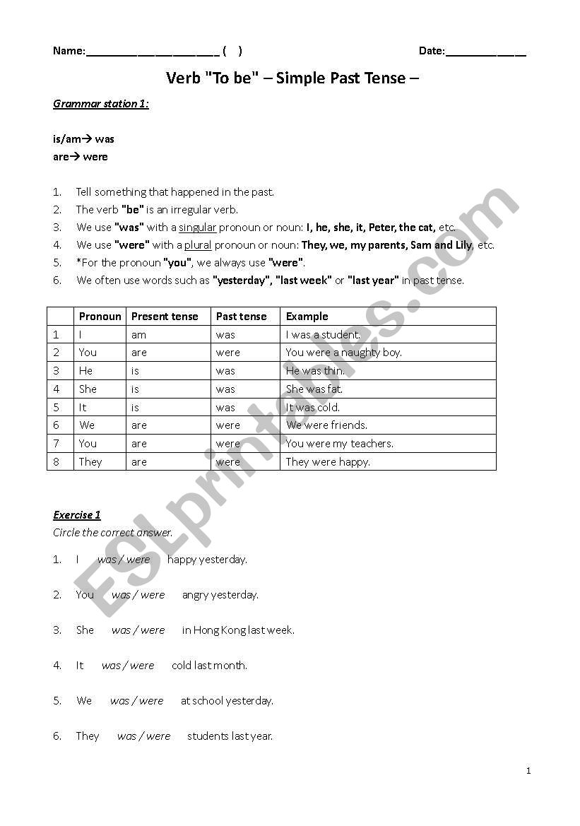 past tense worksheet