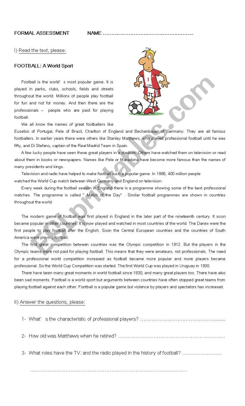 The history of football worksheet