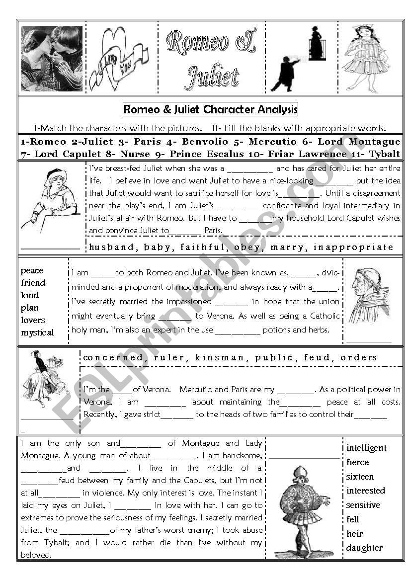 Romeo& Juliet B& W Character Analysis