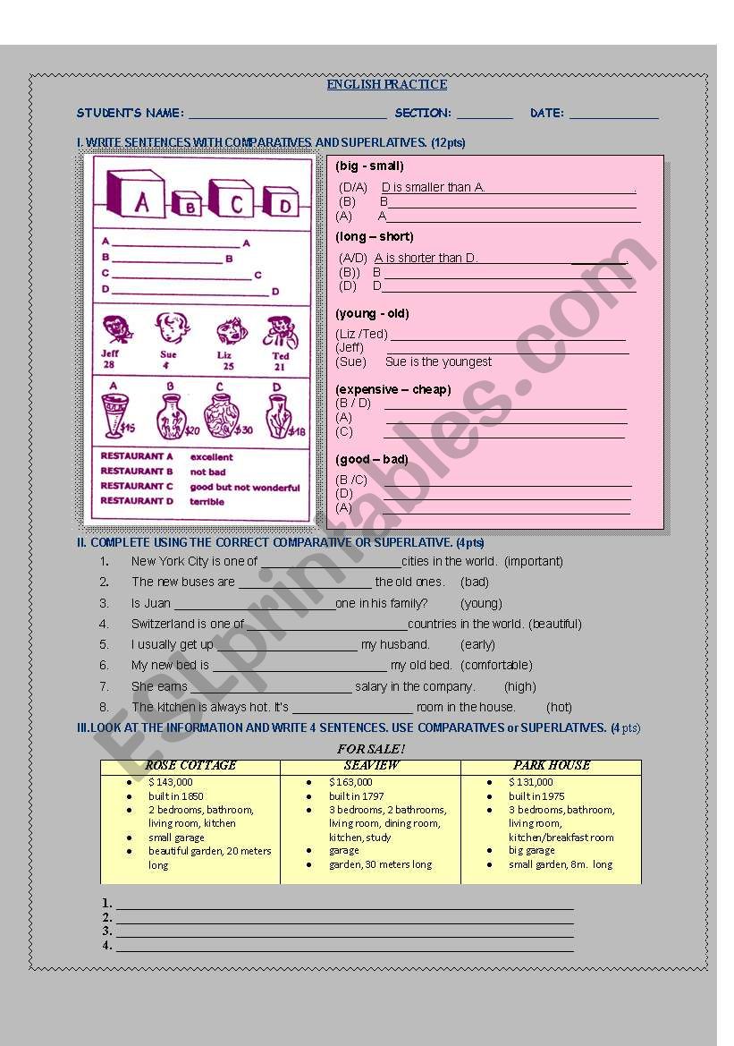 Comparatives and Superlatives worksheet