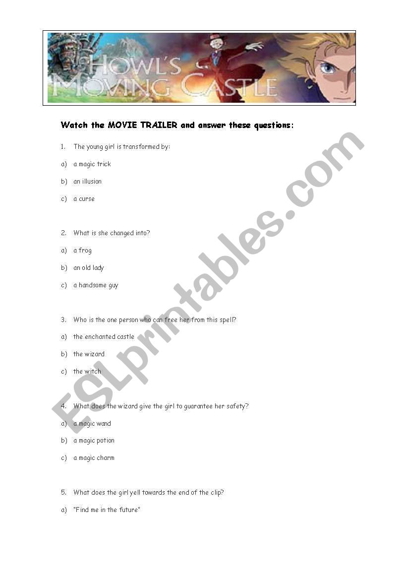 HowlÂ´s Moving Castle Movie worksheet