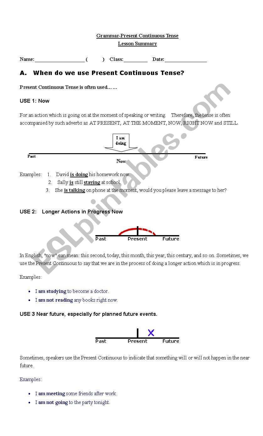 the Present Continuous Tense worksheet