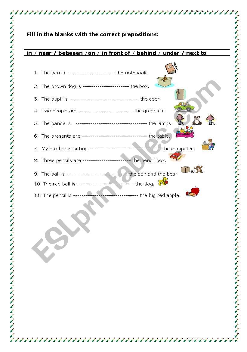 Prepositions of location worksheet