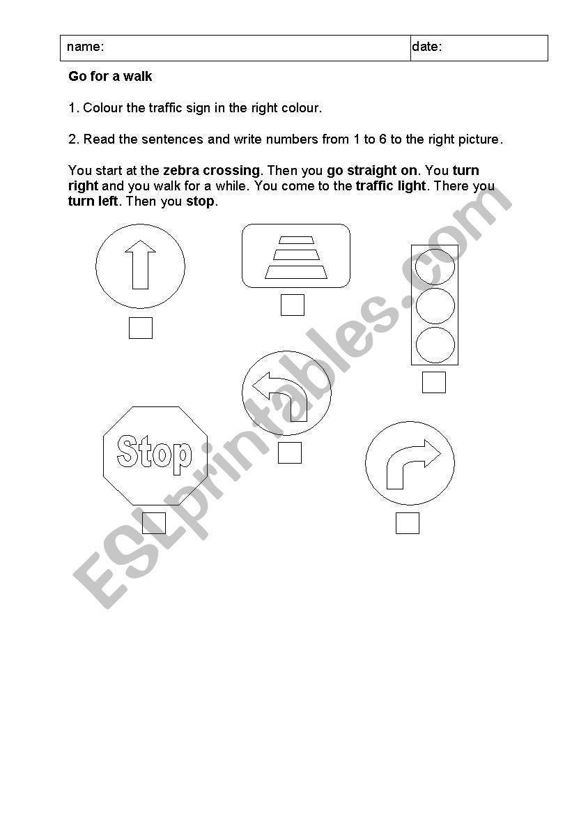 Traffic signs worksheet