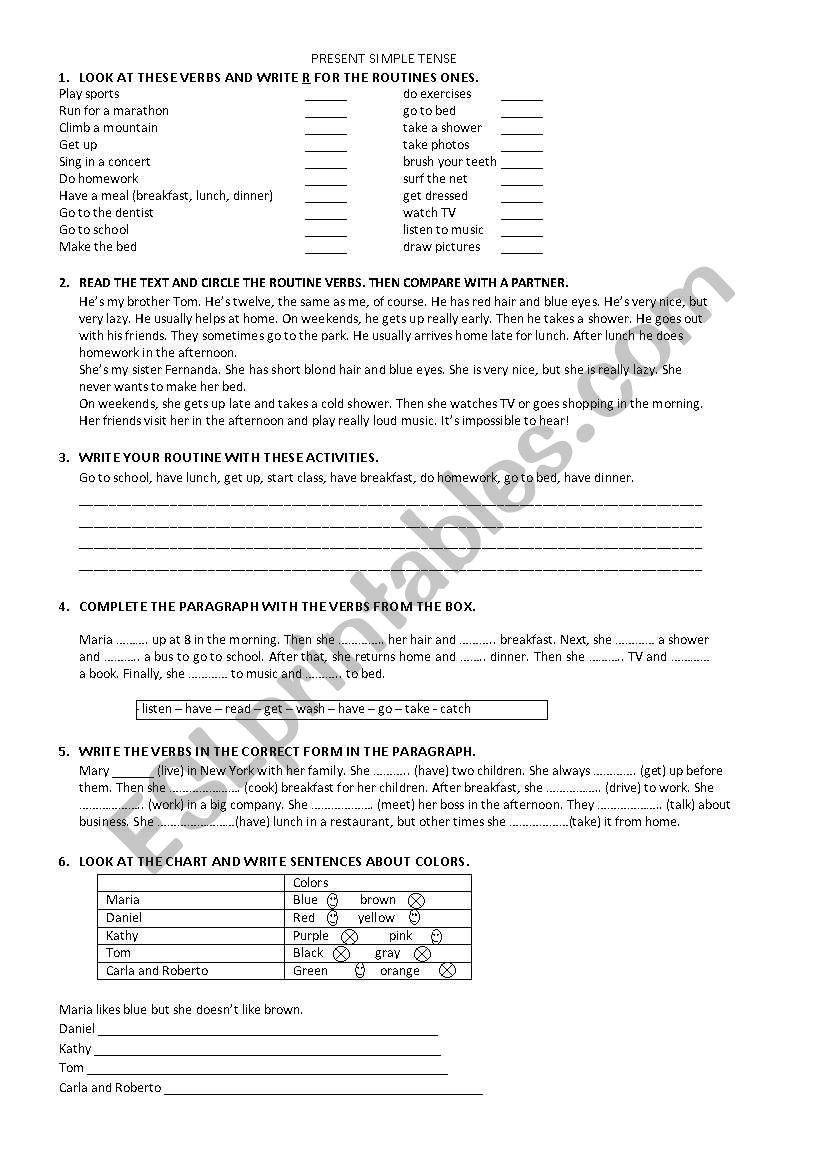 ROUTINES ACTIVITIES worksheet