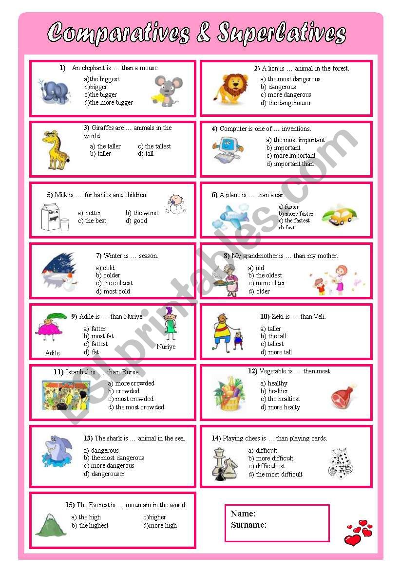 comparatives & superlatives - multiple choice test