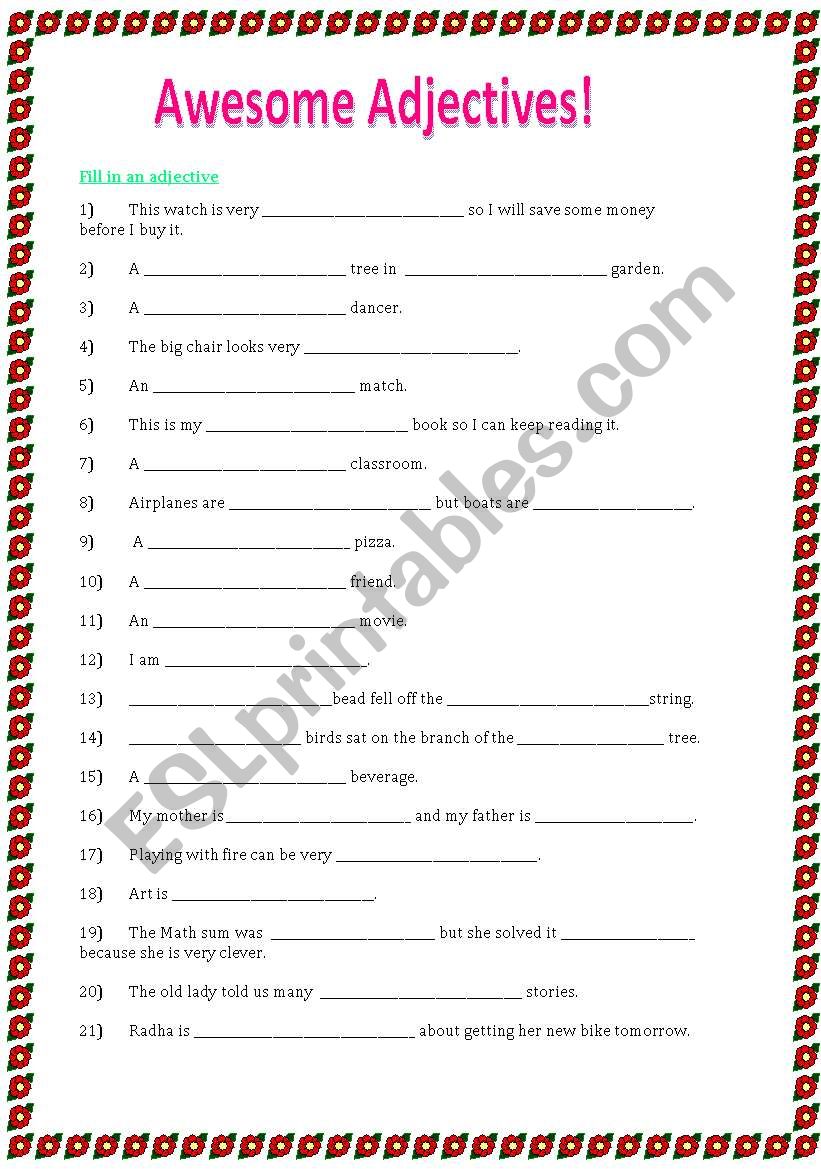 amazing adjectives worksheet