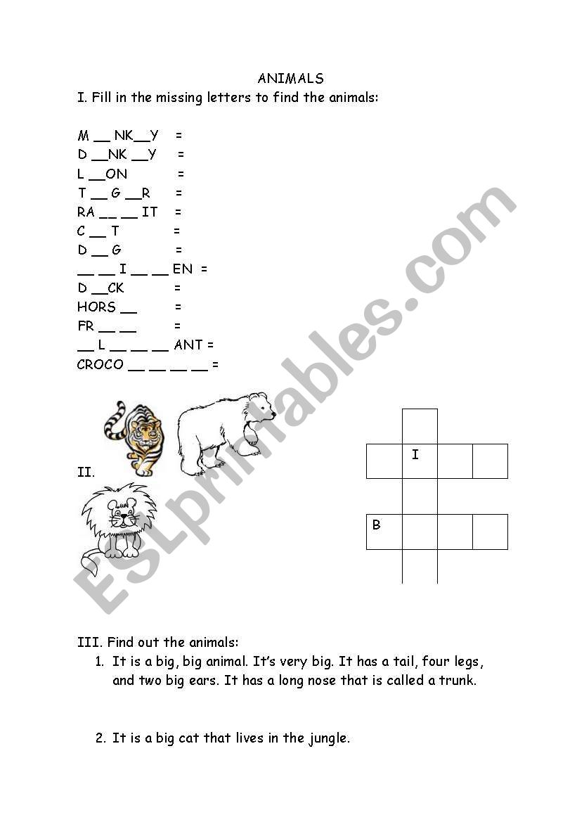 animals worksheet