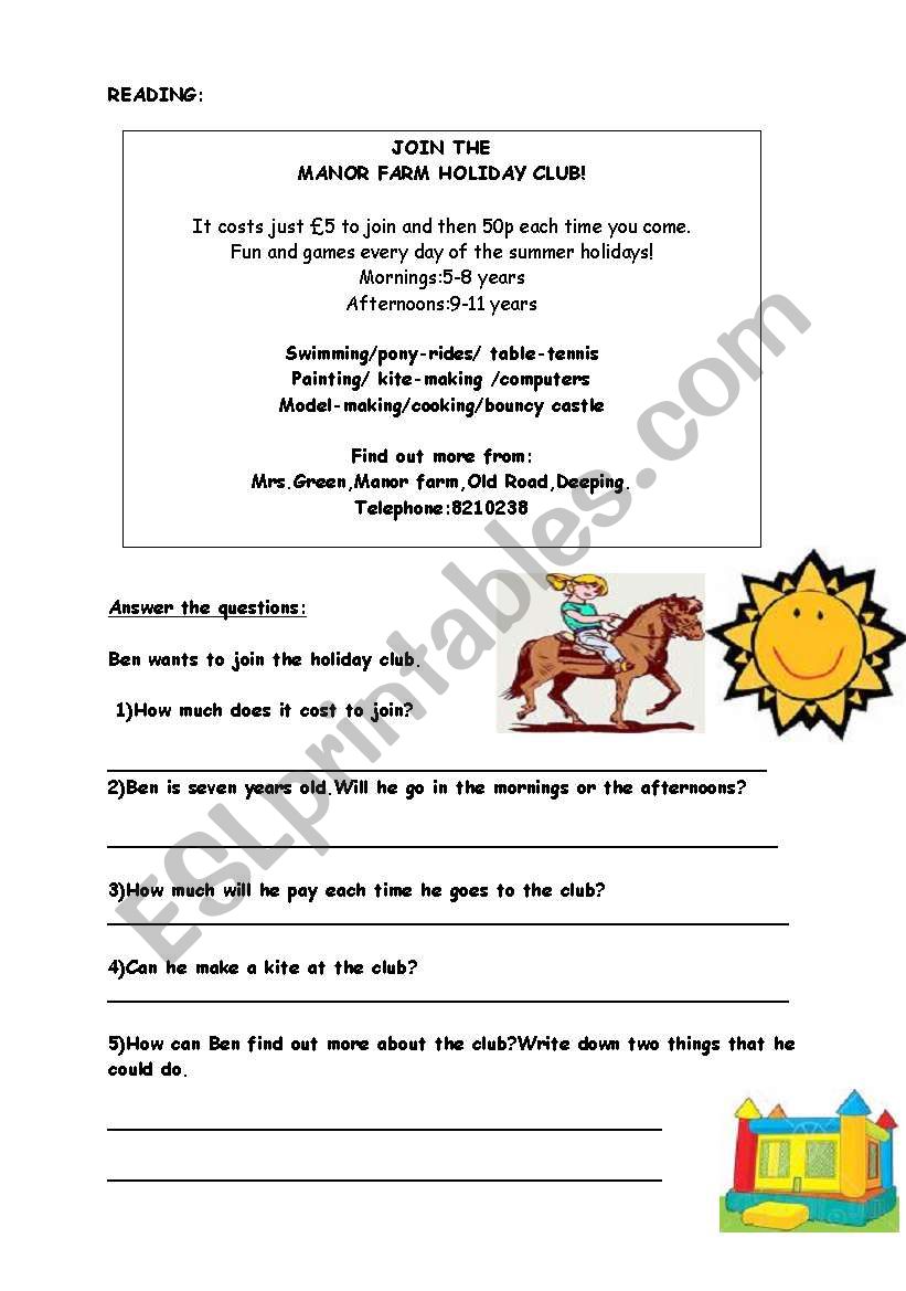 reading comprehension worksheet