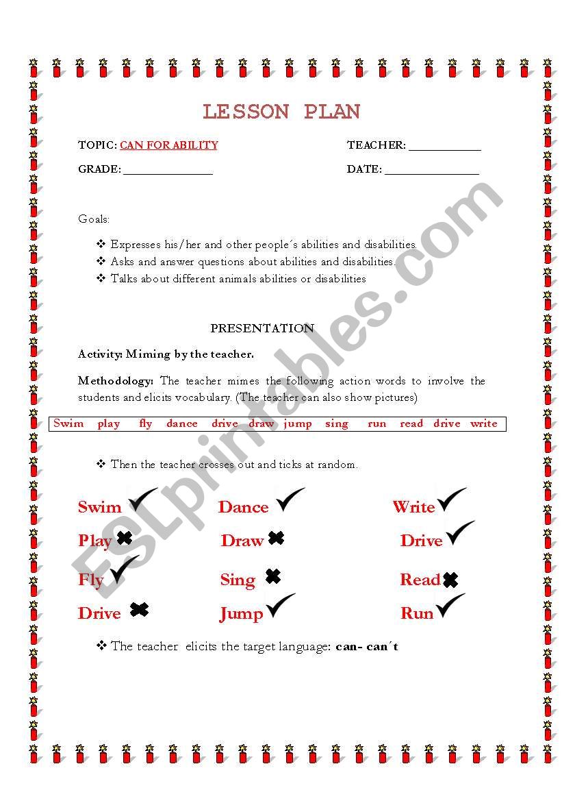 CAN FOR ABILITY worksheet